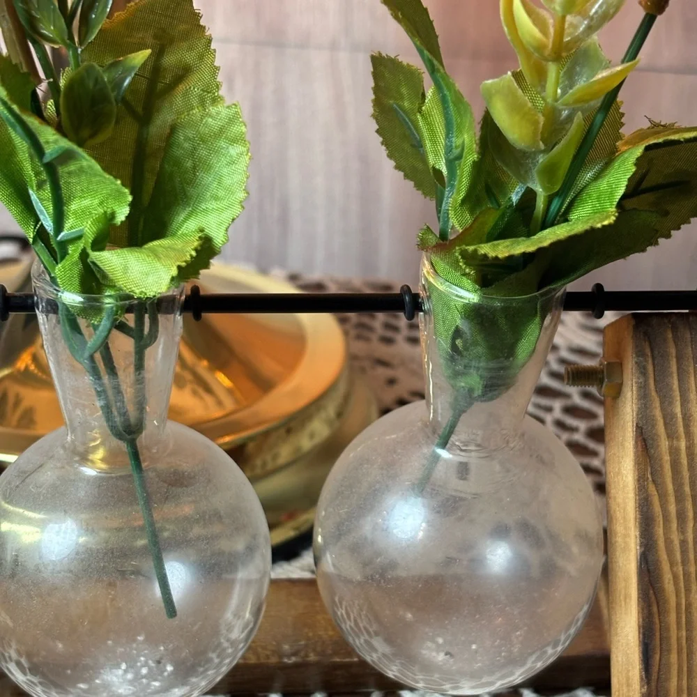 3-Bulb Glass Propagation Station on Wooden Stand for Indoor Plants